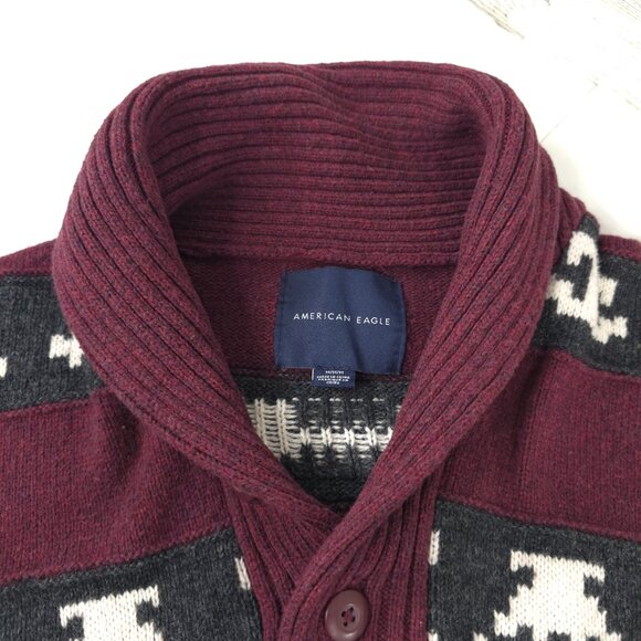 AMERICAN EAGLE Sweater Men's SIZE MEDIUM Aztec Multicolor Knitted Shawl Collar.. - Picture 6 of 16